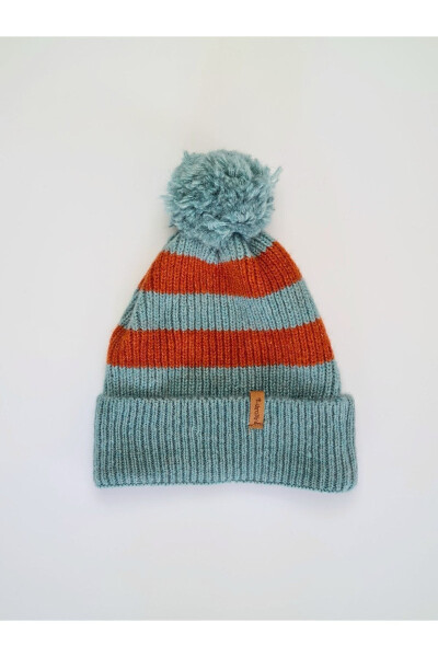 Unisex Striped Beanie with Pompom - 1