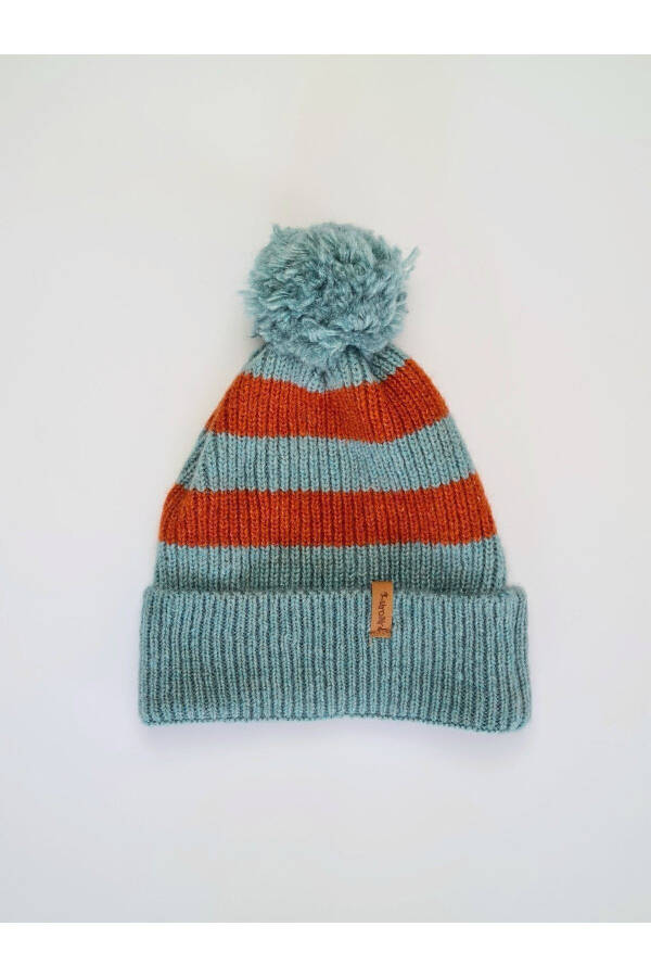 Unisex Striped Beanie with Pompom - 1