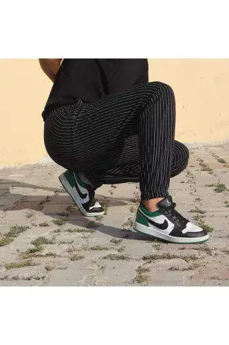 Unisex Striped Elastic Waist and Cuffed Basic Sweatpants-black - 5