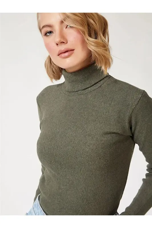 Unisex Pamuklu Balıkçı Yaka Kaşkorse Şardonlu Slimfit Boğazlı Kazak - Ten - 1