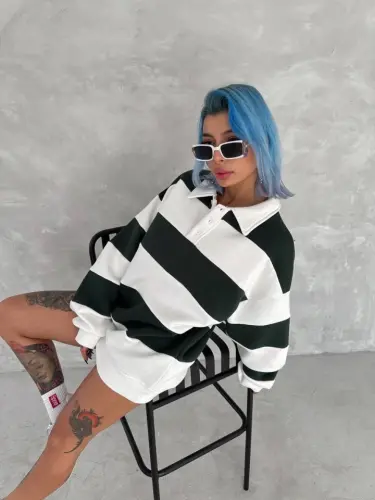Unisex Three-Thread Patchwork Collar Sweatshirt - Green - 1