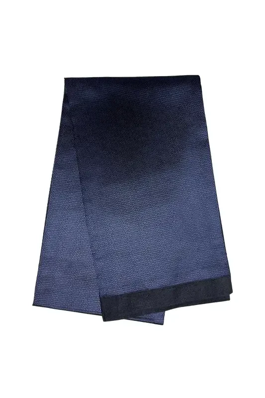 Unisex to‘q ko‘k chiziqli naqshli satin yupqa kashmir to‘qimali issiq saqlovchi yumshoq qishki sharf-sovg‘a-MAVİY - 2