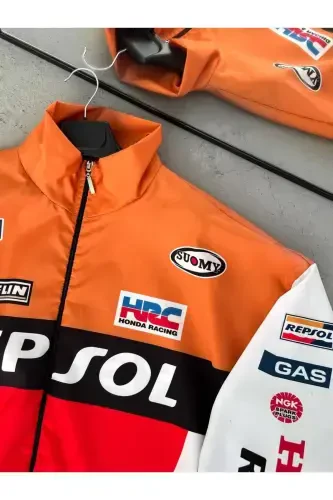 Unisex to'q sariq Rpsl raqamli dizayn bosma fermuarli yomg'ir palto & shamollovchi - to'q sariq - 4