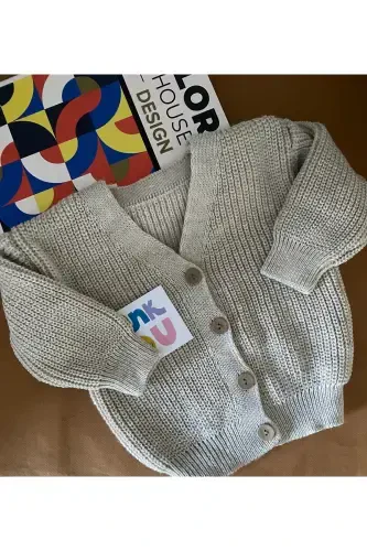 Unisex tugmali Saloniki trikotaj kardigan bej rangi - TOSHRANG BEJ - 1