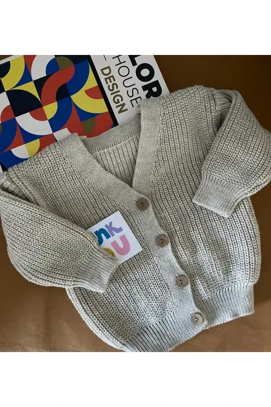 Unisex tugmali Saloniki trikotaj kardigan bej rangi - TOSHRANG BEJ - 1