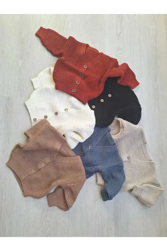 Unisex tugmali Saloniki trikotaj kardigan bej rangi - TOSHRANG BEJ - 4