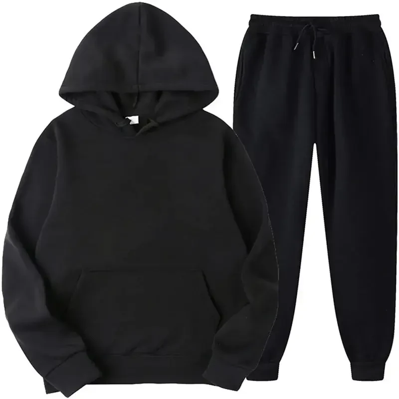 Unisex Two Piece Tracksuit Set Long Sleeve Sweatsuits & Pants Casual Outfits Clearance Men's And Women's Sports Tracksuits Pullover Hoodies Sweatpants Fall Winter Suit Black M - BLTIBY