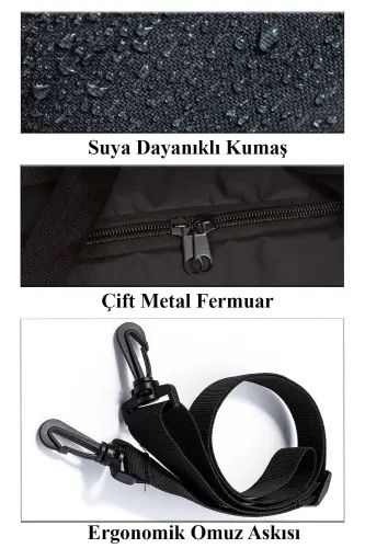 Unisex Uzun Askılı Geniş Hacimli Seyahat Gym Fitness Spor Çantası El Valizi Kabin Boy - Siyah - 5