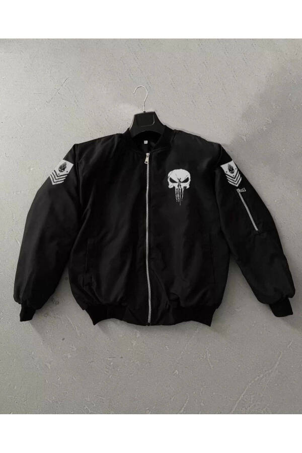 Unisex Uzun Yengli Skull Bosilgan Bomber Ko'ylagi - Qora - 20