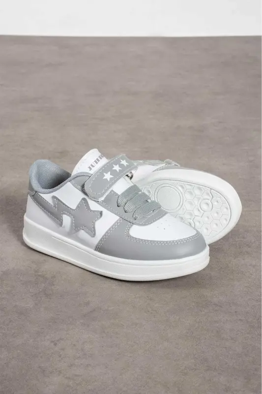 Unisex Velcro Qulay Kundalik Sneaker Sport Oyoq Kiyimi-Oq Kulrang - 2