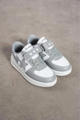Unisex Velcro Qulay Kundalik Sneaker Sport Oyoq Kiyimi-Oq Kulrang 