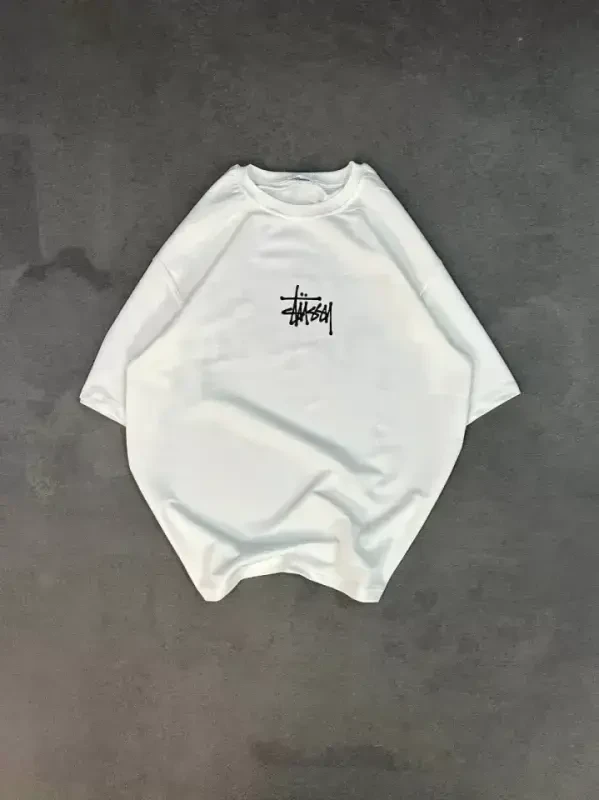 Unisex Velosiped Yoqali Bosmali Katta O'lchamli Futbolka - Oq - 1