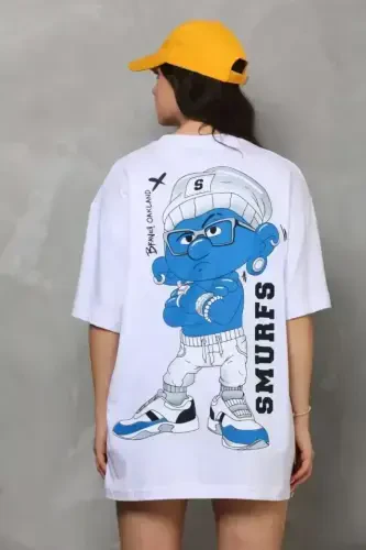 Unisex Velosiped Yoqali Bosmali Katta O'lchamli Futbolka - Oq - 4