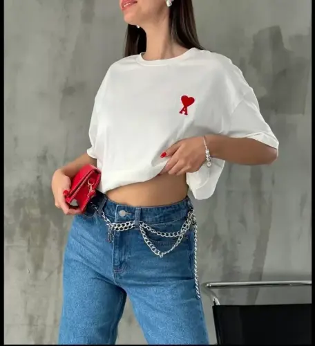 Unisex Velosiped Yoqali Bosmali Katta O'lchamli Futbolka - Oq - BÜYÜKBEDENIZ (1)