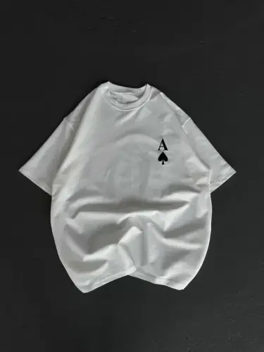 Unisex Velosiped Yoqali Bosmali Katta O'lchamli Futbolka - Oq - 1