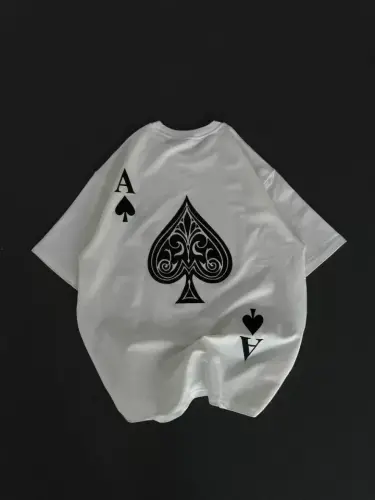 Unisex Velosiped Yoqali Bosmali Katta O'lchamli Futbolka - Oq - BÜYÜKBEDENIZ (1)