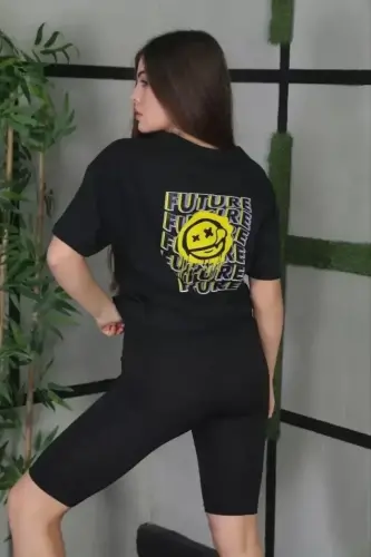 Unisex Velosiped Yoqali Bosmali Katta O'lchamli Futbolka - Qora - 3