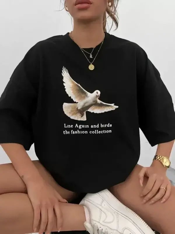 Unisex Velosiped Yoqali Bosmali Katta O'lchamli Futbolka - Qora - BÜYÜKBEDENIZ