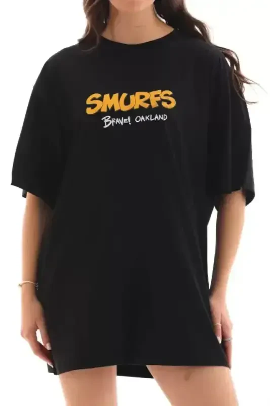 Unisex Velosiped Yoqali Bosmali Katta O'lchamli Futbolka - Qora - 3