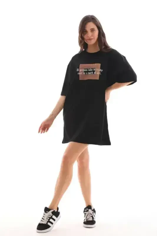 Unisex Velosiped Yoqali Bosmali Katta O'lchamli Futbolka - Qora - 3