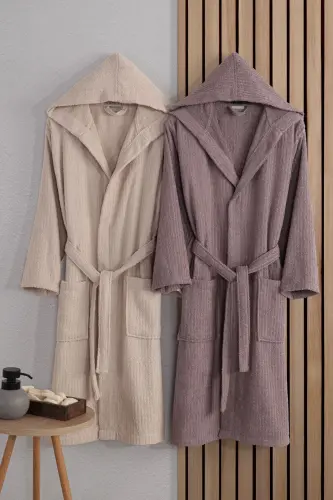 Unisex Verona Bay&Bayan Pamuk 2'li Çizgili Kapüşon - 1