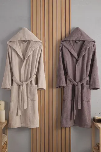 Unisex Verona Bay&Bayan Pamuk 2'li Çizgili Kapüşon - 3