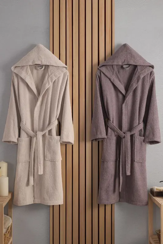 Unisex Verona Bay&Bayan Pamuk 2'li Çizgili Kapüşon - 3