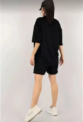 Unisex вышитый шортовый костюм - чёрный - 4