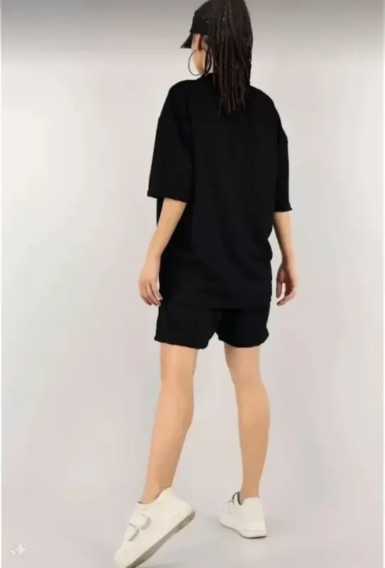 Unisex вышитый шортовый костюм - чёрный - 4