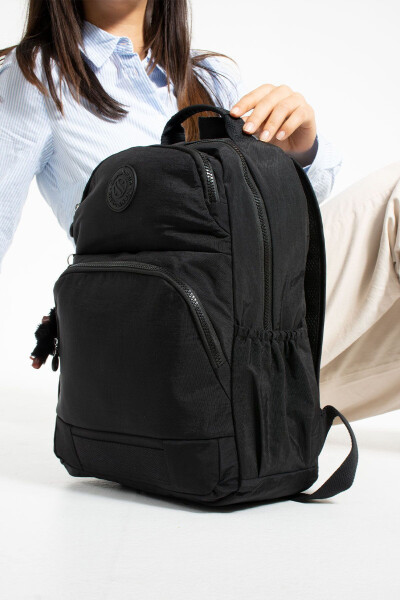 Unisex Water Resistant Fabric Laptop Compartment 3 Pocket Black School Travel Backpack - 3