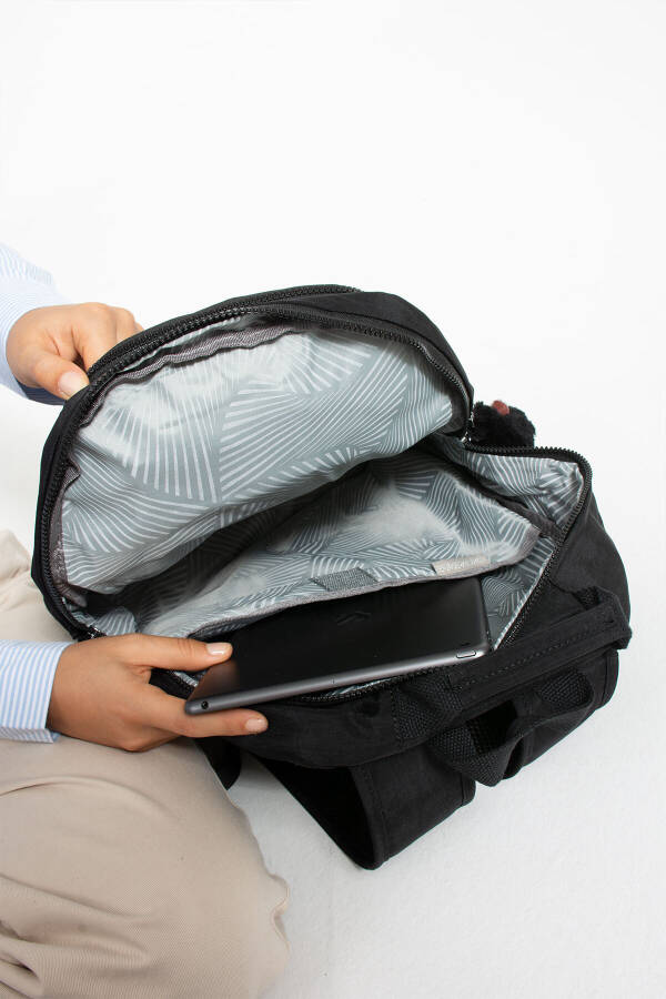 Unisex Water Resistant Fabric Laptop Compartment 3 Pocket Black School Travel Backpack - 8