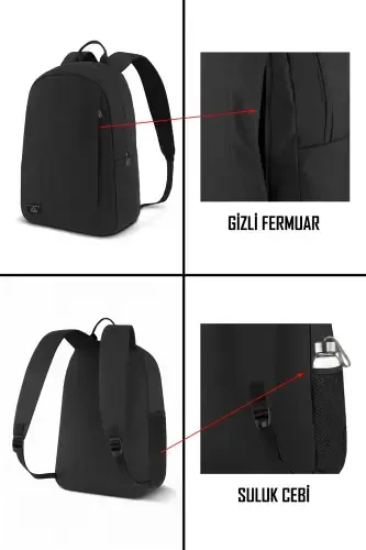 Unisex Waterproof Black Everyday Travel and School Backpack - 3