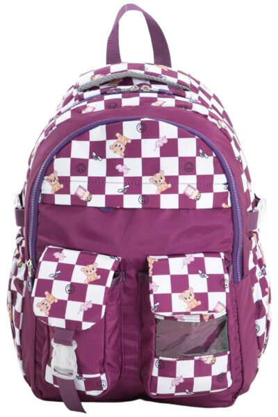 Unisex Waterproof Checkered Colorful School Backpack - 1