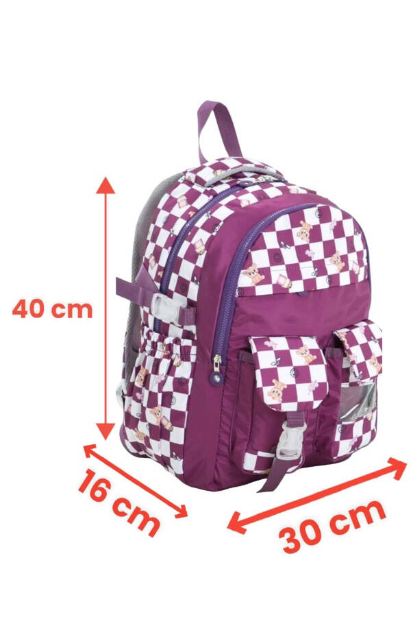 Unisex Waterproof Checkered Colorful School Backpack - 5