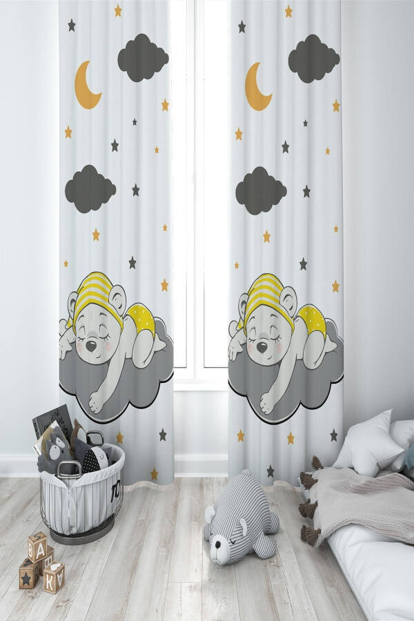 Unisex White Baby Room Bear 2 Wing Blackout Curtain Mkt-085 - 4