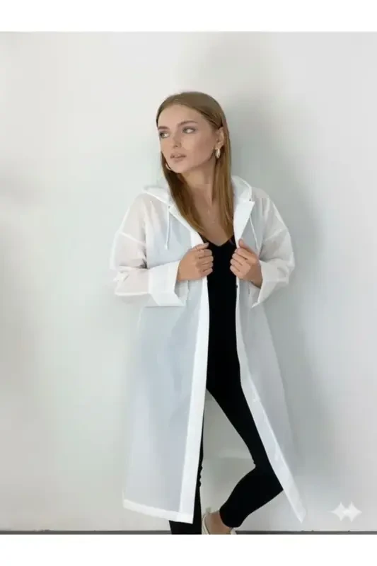 Unisex White Eva Fabric Water Windproof Raincoat-White - 1