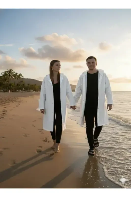 Unisex White Eva Fabric Water Windproof Raincoat-White - 4