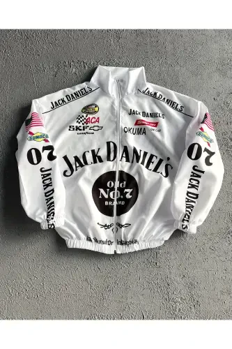 Unisex White Parachute Fabric Jck Printed Oversize Full Zipper Raincoat & Windbreaker-White - 1