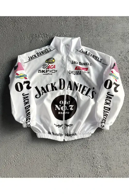 Unisex White Parachute Fabric Jck Printed Oversize Full Zipper Raincoat & Windbreaker-White - MODAZONE