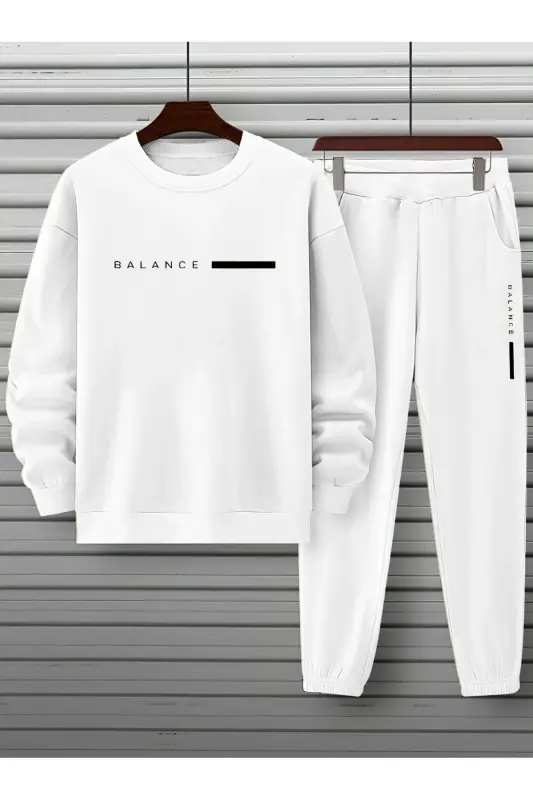 Unisex White Tracksuit with BALANCE print, Brushed - White - SEUSCRAFT