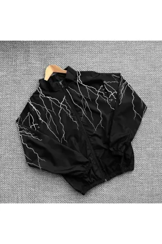 Unisex Windbreaker Raincoat Black White 