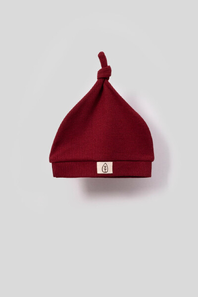 Unisex Wooden Button Detail Waffle Hatted Baby Romper - Red - 3