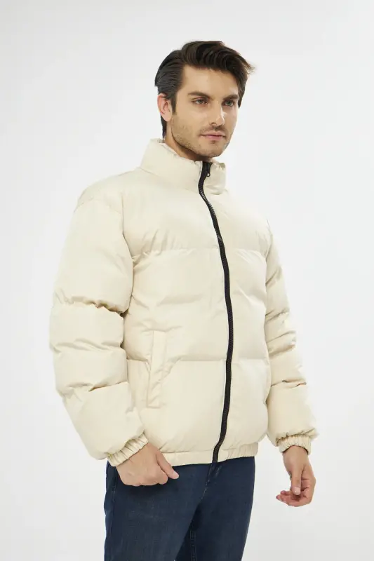 Unisex Yağmur Rüzgar Geçirmez Bomber Oversize Mont Ceket Kaban Waterproof MM-153 - KREM - 1