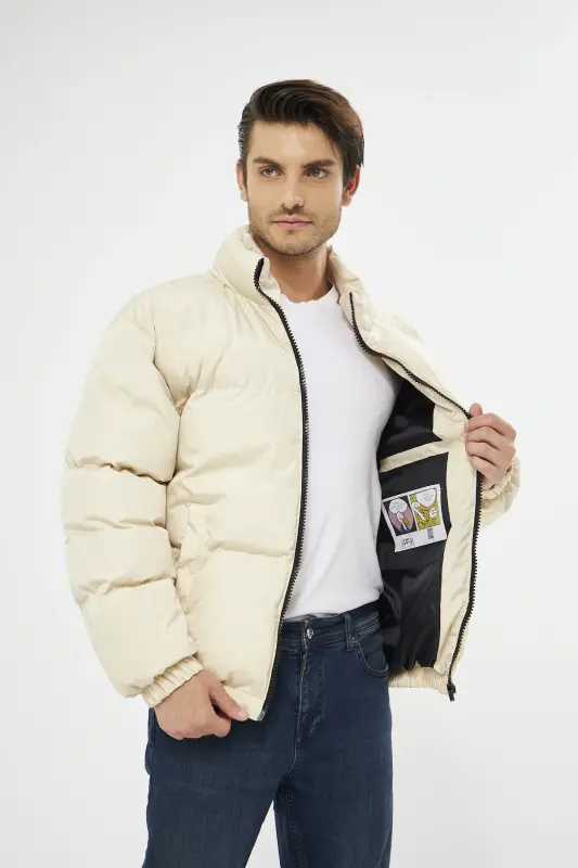 Unisex Yağmur Rüzgar Geçirmez Bomber Oversize Mont Ceket Kaban Waterproof MM-153 - KREM - 6