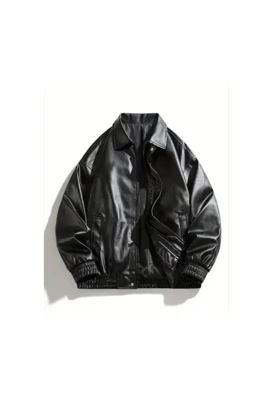 Unisex Yangi Mavsum Oversize Teri Kurtka - QORA USE - 4