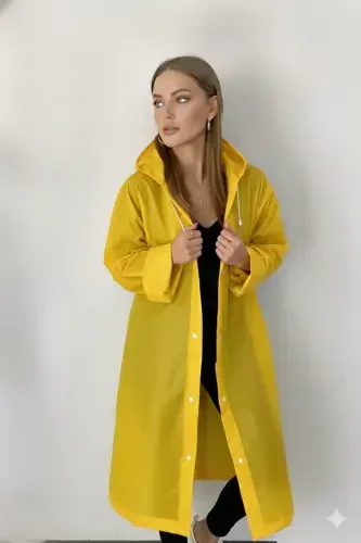 Unisex Yellow Eva Fabric Waterproof Windproof Raincoat-Yellow - 1