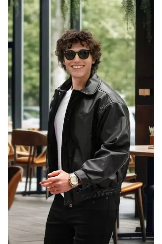 Unisex Yeni Sezon Oversize Deri Ceket-SİYAH USE 