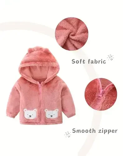 Unisex yoqimli polar junli sherpa to'liq fermuarli kurtka palto qishki iliq hoodie 0-4t uchun - 3