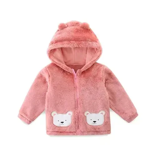 Unisex yoqimli polar junli sherpa to'liq fermuarli kurtka palto qishki iliq hoodie 0-4t uchun - 6