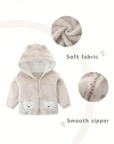 Unisex Yoqimli Polar Junli Sherpa To'liq Fermuarli Kurtka Palto Qishki Issiq Kapüşon 0-4t uchun - 3